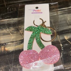 Pastels Sparkling Green and Pink Cherry Bag Charm/KeyChain